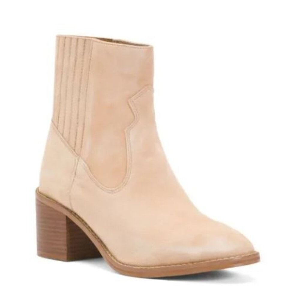 NWT 42 GOLD Natural Suede Miley Western Ankle Booties Size 5